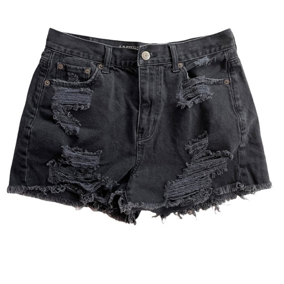 American Eagle Frayed Hem Distressed Mom Short Washed Black 4 - Picture 2 of 7